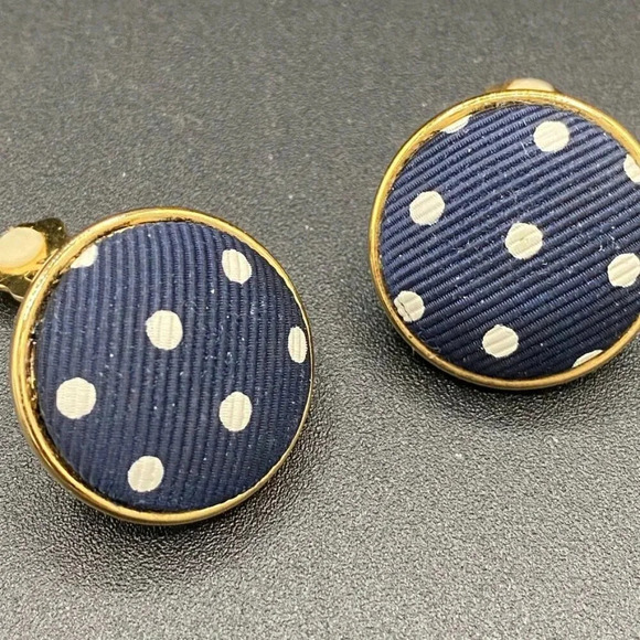 Pretty Woman Polo Navy and White Polka Dot Clip On Earrings Ellen Designs - Picture 11 of 12